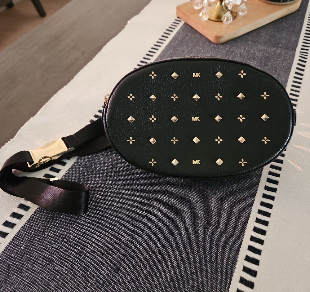 Michael Kors Black Wristlet with Gold Studs